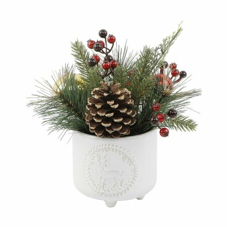 ESPECTACULO Xmas Mix in Deer Wreath Ceramic Footed Pot 4.75X4.75X4.25 ES2961800